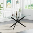 thumbnail image 1 of 61" Rectangle Glass Dining Table for 4-6, Luxury Kitchen Table with Tempered Glass Top and Black Metal Cross Legs, Modern Glass Dinner Table for Kitchen Dining Room Small Apartment, 1 of 18