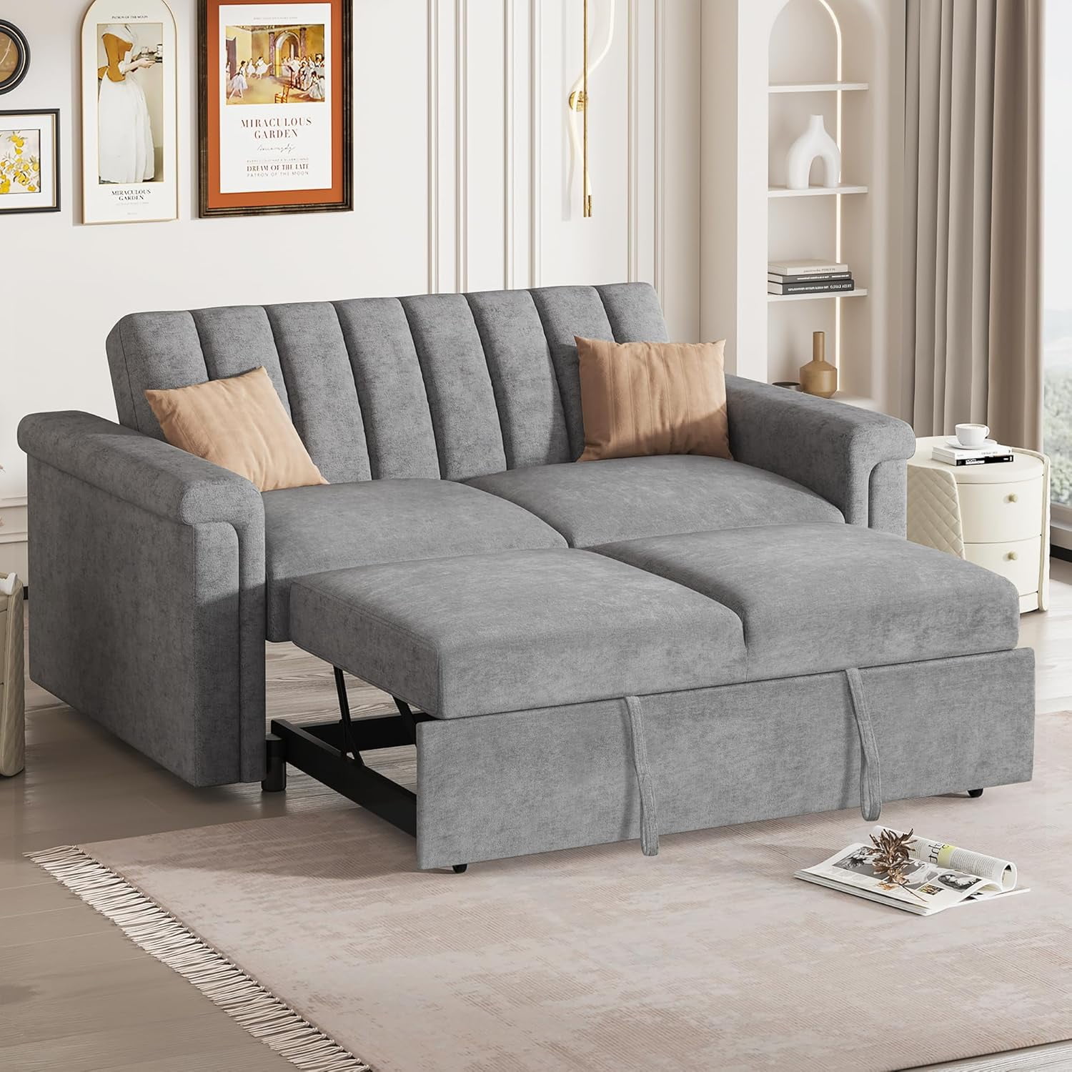 61'' Sleeper Sofa Couch Bed, 2 in 1 Convertible Sleeper Loveseat Sofa ...