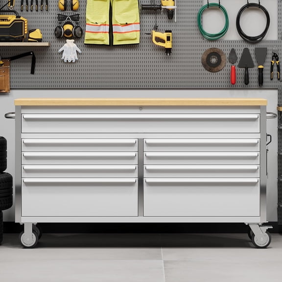 61 In Stainless Steel Tool Chest with 9 Drawers Rolling Tool Cabinet with Locking System and Wheels Heavy Duty Mobile Storage Cabinet for Garage Workshop and Home