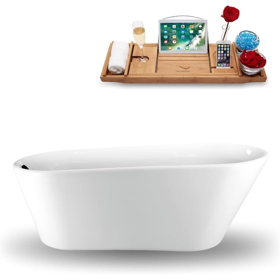 61" Streamline N-1520-61FSWH-FM Freestanding Tub and Tray With Internal Drain