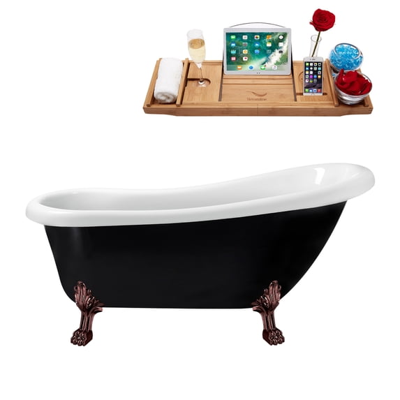 61" Streamline N481ORB-IN-ORB Clawfoot Tub and Tray With Internal Drain