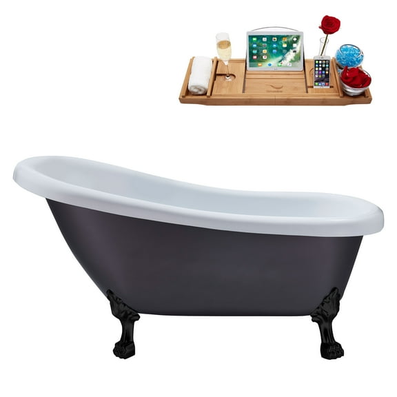 61" Streamline N484BL-IN-BL Soaking Clawfoot Tub and Tray With Internal Drain