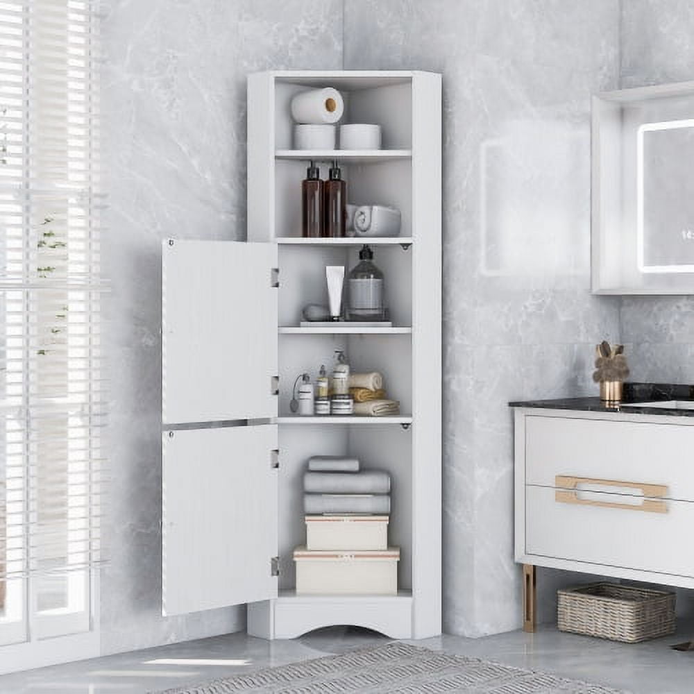61" Tall Bathroom Corner Freestanding Storage with 2
