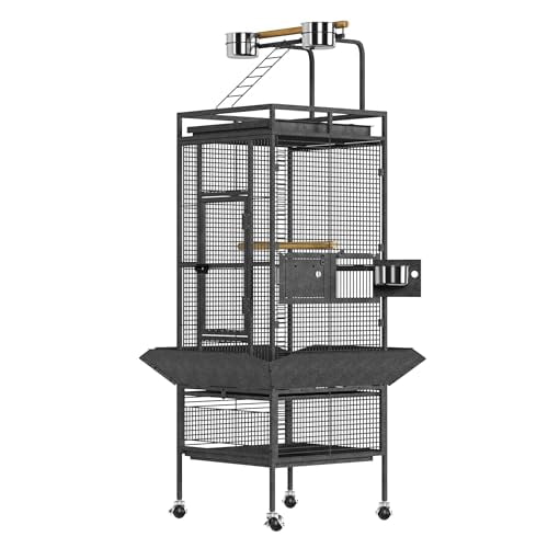 61" Tall Bird Cage - Large Bird Cage with Rolling Stand, Extra Wide Metal Parrot Cage with Play Top & Bowls, Flight Birds House for Macaws, Cockatoos, Conures, Parakeets, Lovebirds