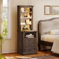thumbnail image 1 of Weiplehoom 61" Tall Nightstand with Charging Station & LED Lights, Bedside Table with 3-Drawer and 3 Adjustable Shelves, Farmhouse End Table for Bedroom, Living Room, Walnut, 1 of 8