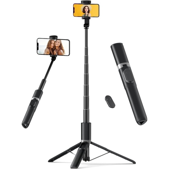 61'' Tall Tripod for iPhone - Selfie Stick Tripod All in One Selfie Stick with Wireless Remote, Lightweight Phone Stand for Video Recording/Vlog/Live Stream/Photo Compatible with All Smartphones