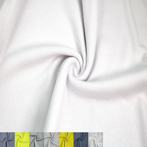 61" Wide Poly Cotton Fleece Fabric by the Yard - 250 GSM, Medium Weight, Soft, Warm, Breathable, 2-Way Stretch – Great for Apparel, Activewear, Hoodies & DIY- White