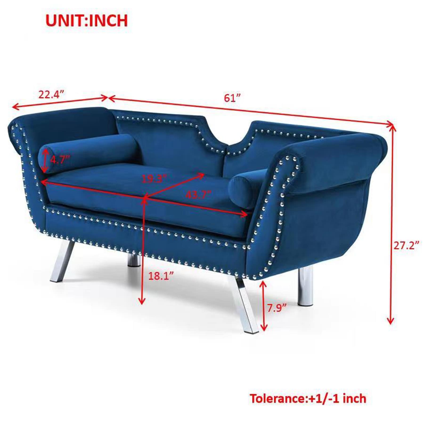 61" Width Modern Accent Velvet Upholstered Loveseat Settee Nailhead