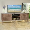thumbnail image 1 of 61” Wood TV Stand, Entertainment Center with 3 Storage Cubes, Sliding Doors, Mid Century Modern TV Cabinet for 65 70 inch TV, Rattan Media Console Table for Room Home Office Decoration, Walnut, 1 of 7