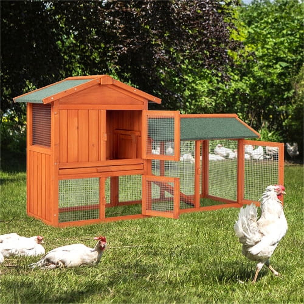 61" Wooden Chicken Coop, Large Outdoor Hen Cage Hen House, Outdoor Rabbit Hutch Bunny Hutch with Ventilation Door, Removable Ramp, Garden Backyard Pet House Chicken Nesting Box
