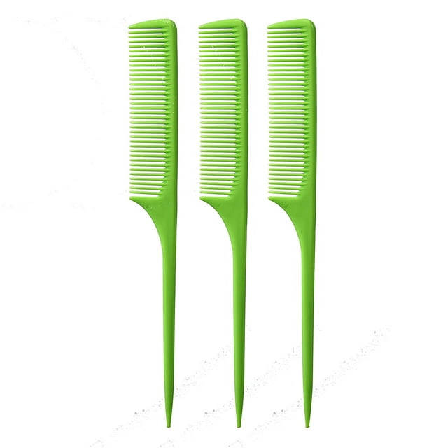 61 XL Rat Tail Combs Wide Tooth Comb Detangling Hair Styling Coarse Hair Foiling Thick Back Parting Combs Hairstylist Combs For Women Made In USA 3 Pc. (Light Green)