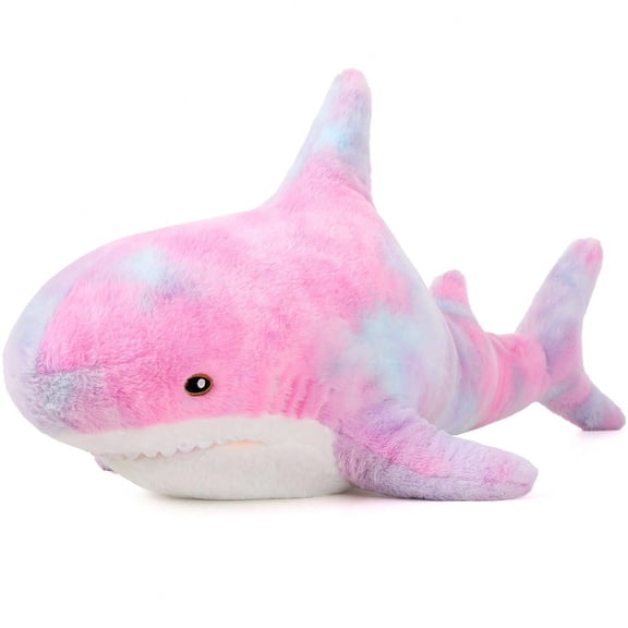 24 Inch Rainbow Shark Plush Toy, Kawaii Stuffed Animal with Soft Fluffy Fabric, Medium Cuddle Pillow for Kids Bedroom Decor, Birthday Gift for Boys Girls