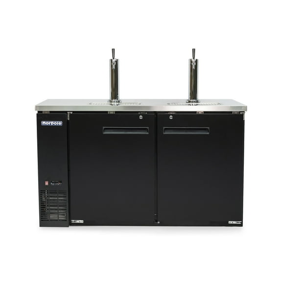 61 in. 16 cu. ft. 2 Door Direct Draw Beer kegerator Dispenser with Double Tap in Black