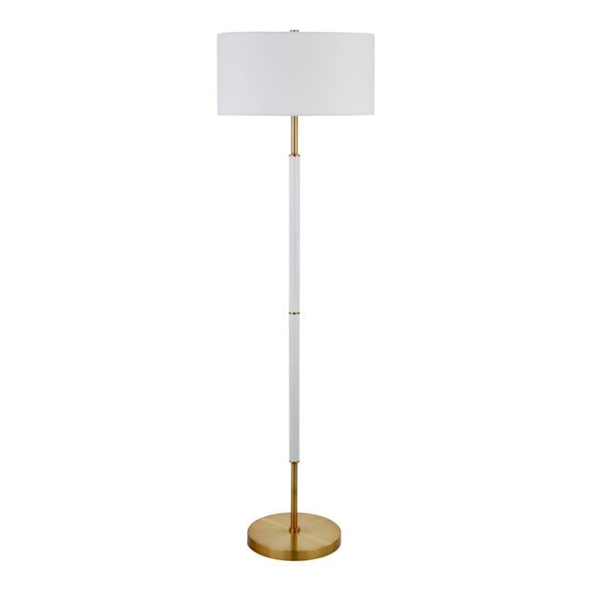 61 in. Brass Two Light Traditional Shaped Floor Lamp with Frosted Glass Drum Shade, White
