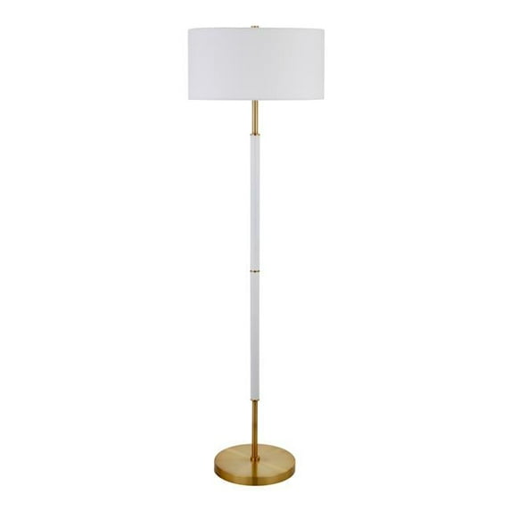 61 in. Brass Two Light Traditional Shaped Floor Lamp with Frosted Glass Drum Shade, White