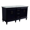 thumbnail image 1 of 61 in. Double Wooden Vanity Blue White Carrara Marble Oval Sink, 1 of 14