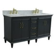 thumbnail image 1 of 61 in. Double Wooden Vanity Dark Gray White Carrara Marble Rectangle Sink, 1 of 10