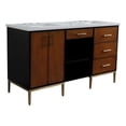 thumbnail image 1 of 61 in. Double Wooden Vanity Walnut Black White Quartz Rectangle Sink, 1 of 18