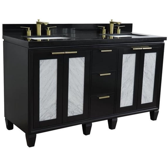 61 in. Galaxy Granite Rectangle Double Sink Vanity, Black