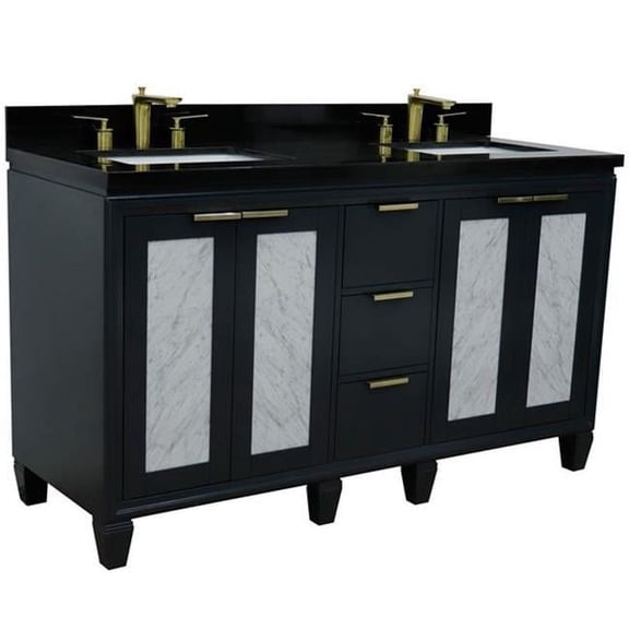 61 in. Galaxy Granite Rectangle Double Sink Vanity, Dark Gray & Black