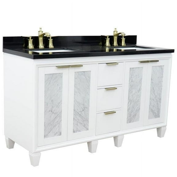 61 in. Galaxy Granite Rectangle Double Sink Vanity, White & Black