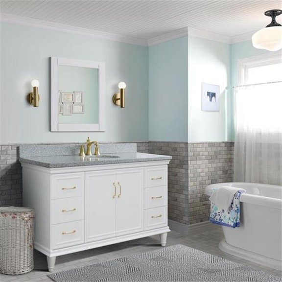 61 in. Single Oval Sink Vanity with Granite Top, White & Gray