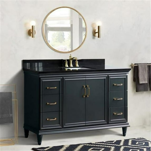 61 in. Single Rectangle Sink Vanity with Galaxy Granite Top, Dark Gray & Black