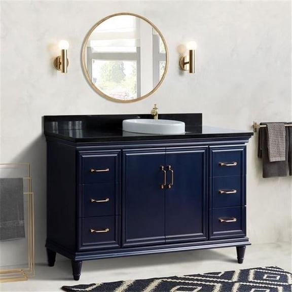61 in. Single Round Sink Vanity with Galaxy Granite Top, Blue & Black