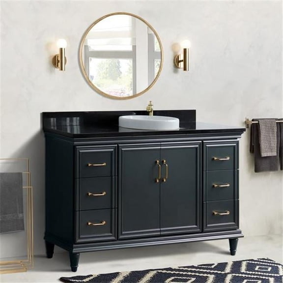 61 in. Single Round Sink Vanity with Galaxy Granite Top, Dark Gray & Black