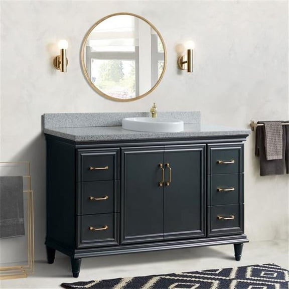 61 in. Single Round Sink Vanity with Granite Top, Dark Gray & Gray