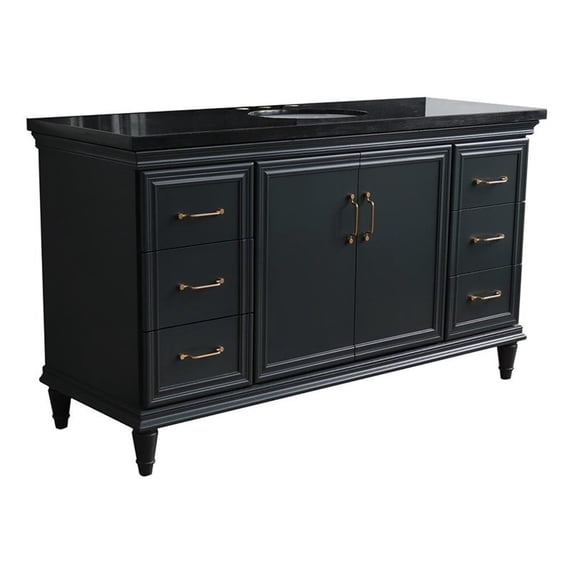 61 in. Single Wooden Vanity Dark Gray Black Galaxy Granite Oval Sink