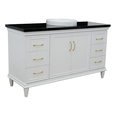 61 in. Single Wooden Vanity  White with Black Galaxy Round Sink