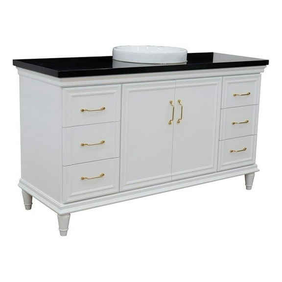 61 in. Single Wooden Vanity  White with Black Galaxy Round Sink