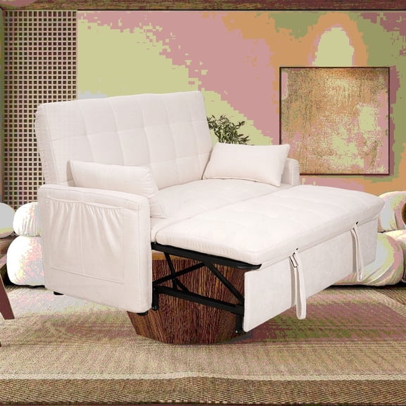 Modern Simple Fabric 61-inch Sofa Bed with Reinforced Frame and Storage Pockets