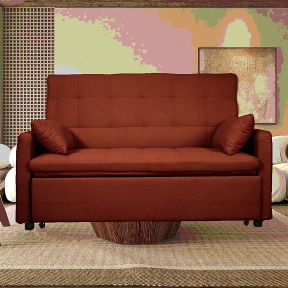 Modern Simple Fabric 61-inch Living Room Sofa with Reinforced Iron Frame and Storage Pockets