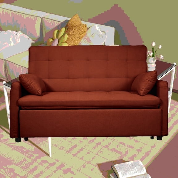 61-inch Large Fabric Sofa Bed with Reinforced Iron Frame for Living Room