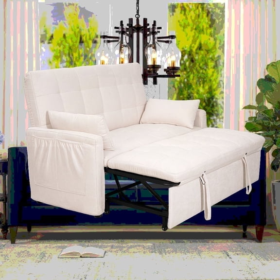 Modern Simple Fabric 61-inch Sofa with Reinforced Iron Frame and Storage Pockets