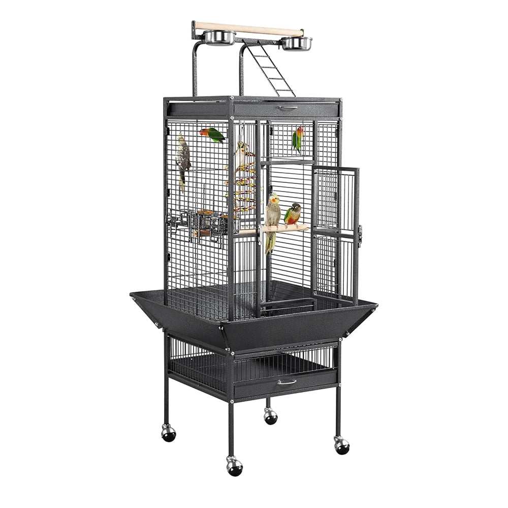 View of 61-inch Wrought Iron Large Parrot Bird Cages, Birdcage with Slide-out ...