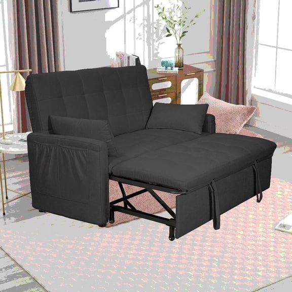 Modern Simple Fabric 61-inch Large Sofa Bed with Reinforced Iron Frame and Storage Pockets