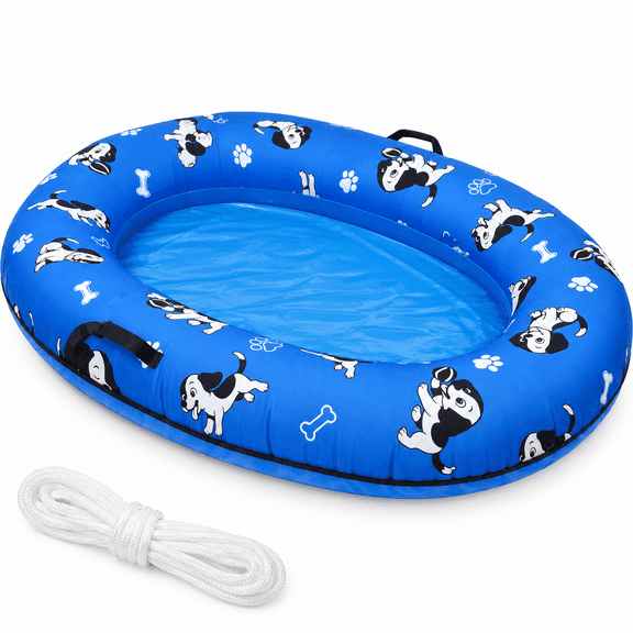 61"x 43" Dog Pool Float Raft with Handle & Rope, Heavy Duty Inflatable Pet Float for Small Medium Large Dogs Up to 150 Lbs, Dog Floaties for Pool, Beach, Lake, River