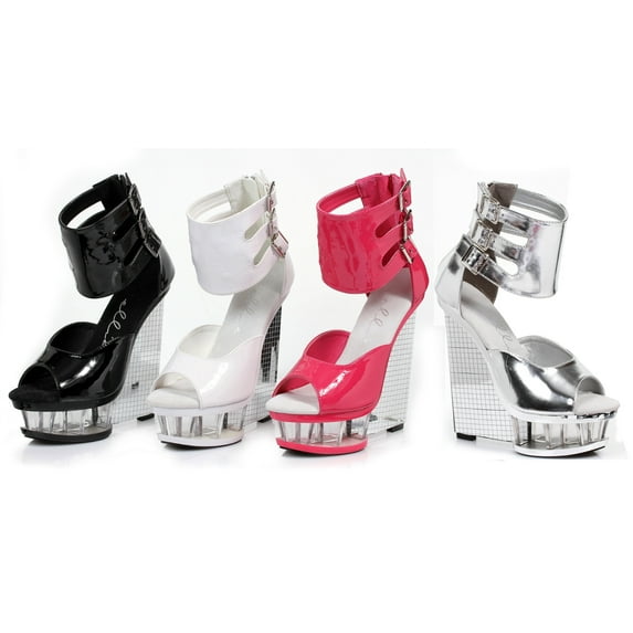 610-Mira, 6" Womens Wedge with Ankle Strap. Silver / 8