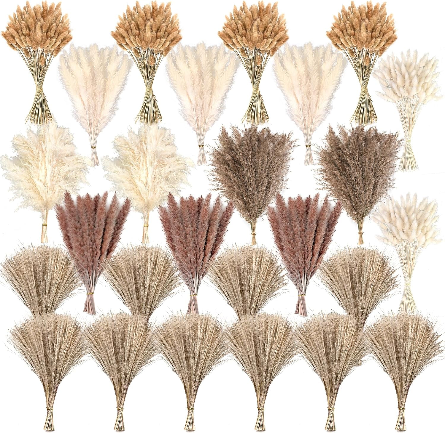 610 Pcs Dried Pampas Grass Decor, Dried Flower Bouquets For Wedding Table Centerpiece Boho Home Office Room Beach Decor