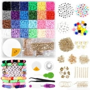 WRVXZIO 6100 Pcs Clay Beads for Bracelet Making Kit, Polymer Clay Beads Jewelry Making Kit for Girls, Clay Bead Set with Letter Beads, 24 Colors Flat Round Heishi Beads for Necklace DIY Craft