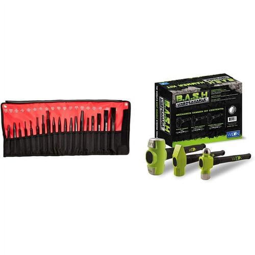 61019 Pro Punch And Chisel Kit, 19Piece, Black & B.A.S.H Mechanics Hammer Kit (11111)