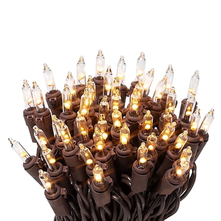 612 Vermont 100 Clear LED Christmas String Lights on Brown Wire Cord, UL Approved For Indoor and Outdoor Use, 24.75’ Lighted Length, 25.4’ Total Length
