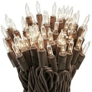 612 Vermont 100 Clear Mini Christmas String Lights on Brown Wire Cord, UL Approved for Indoor/Outdoor Use (Pack of 2)