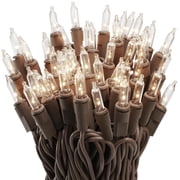 612 Vermont 100 Clear Mini Christmas String Lights on Brown Wire Cord, UL Approved for Indoor/Outdoor Use