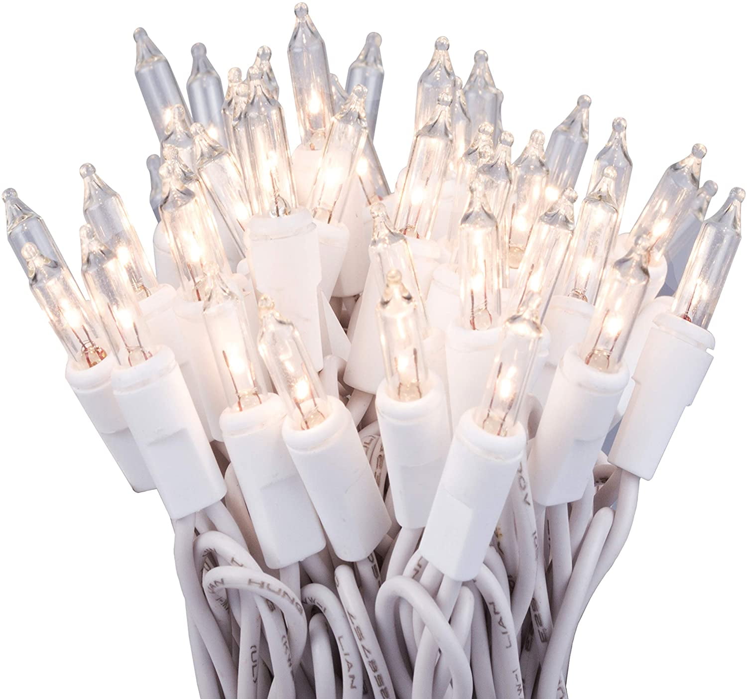 612 Vermont 100 Clear White Christmas Lights on White Wire, Indoor