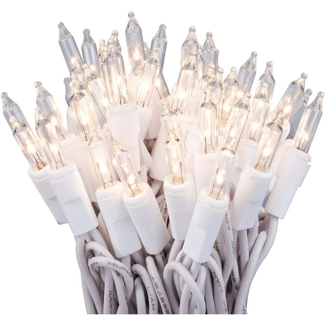 612 Vermont 100 Clear White Christmas Lights on White Wire, Indoor