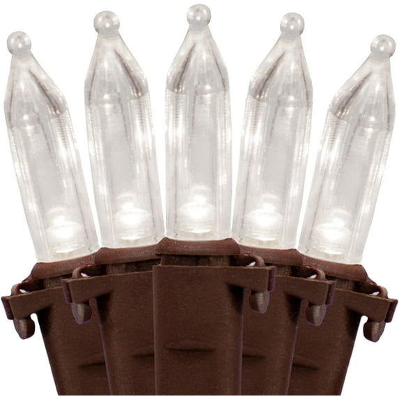 612 Vermont 100 White LED Christmas Lights on a Brown Wire Cord, 20.8 foot, Connect 27 Sets End to End